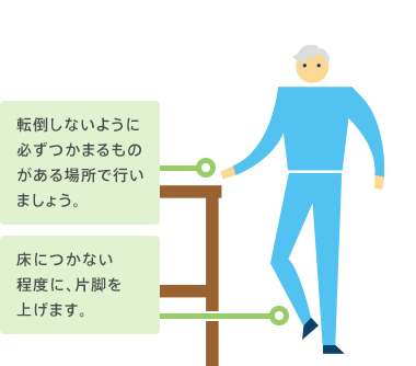 左右それぞれ、片脚で１分間立ちましょう。