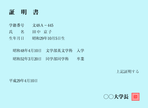 図表10 旧姓・田中京子さんの大学の証明書