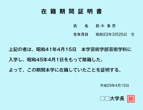 図表２　大学の在籍期間証明書