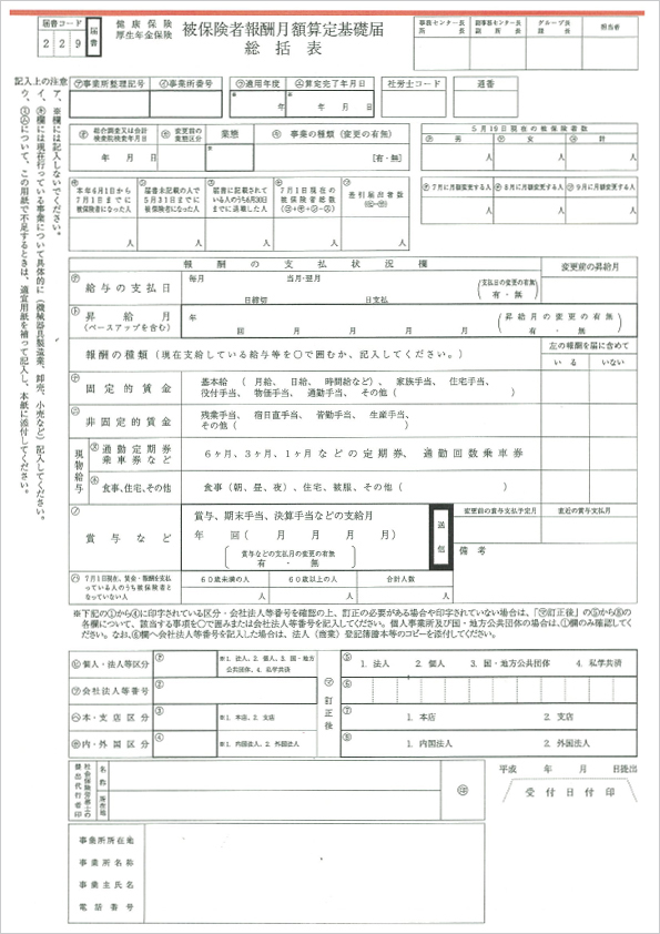 新「健康保険・厚生年金保険 被保険者報酬月額算定基礎届総括表」1