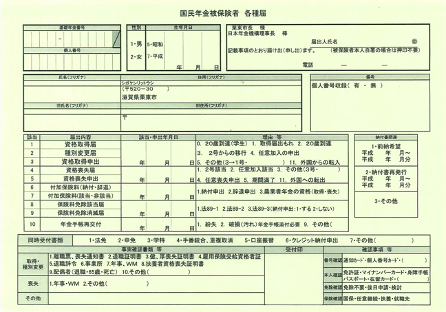 書類①　国民年金被保険者 各種届