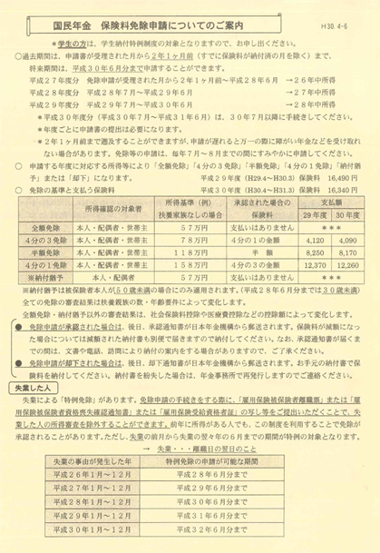 書類②　保険料免除のチラシ【表面】